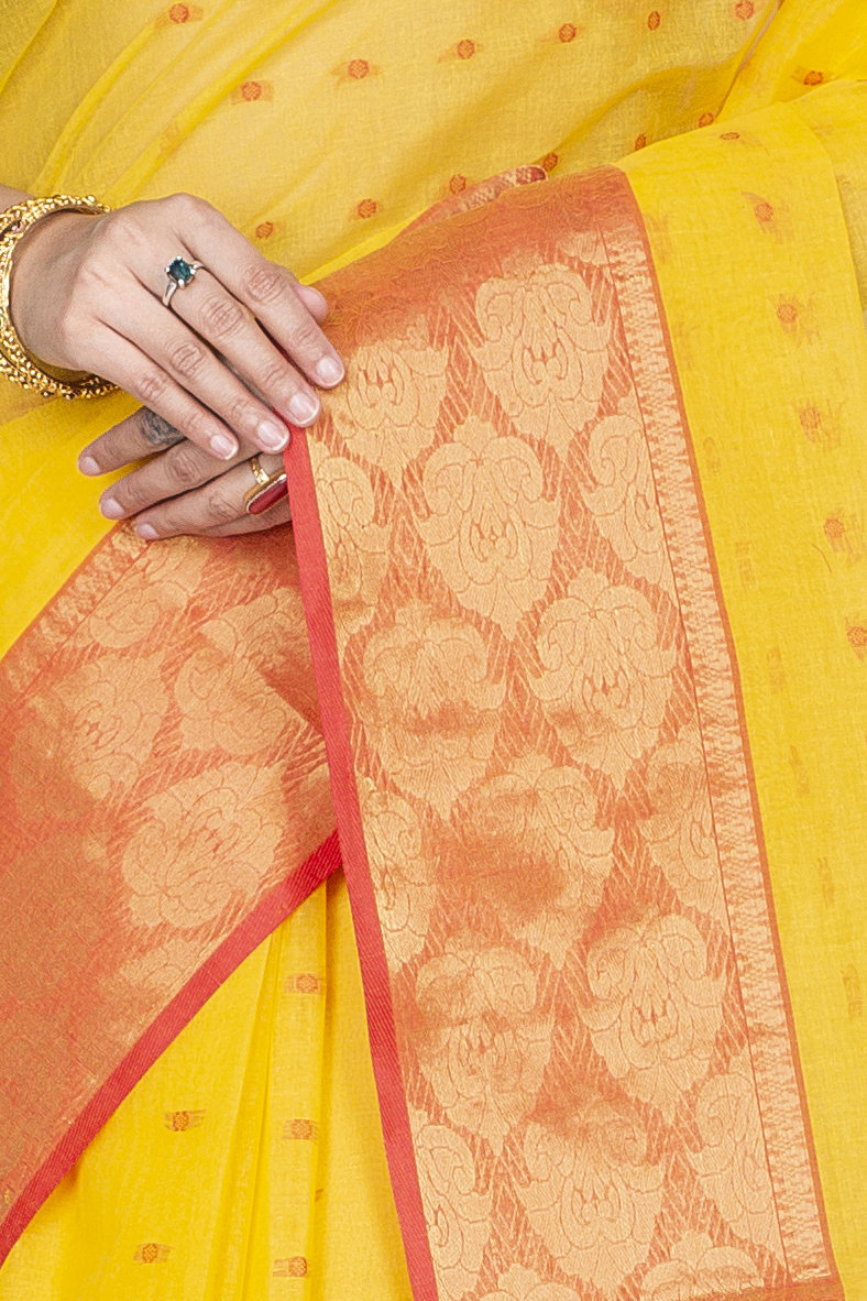 Yellow Pure Cotton Asmani Tant Saree (180)